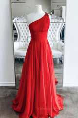Bridesmaide Dresses Long, One Shoulder Open Back Red Long Prom Dresses, Backless Red Formal Graduation Evening Dresses