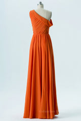 Bridesmaid Dresses Mismatched Spring, One Shoulder Orange Chiffon A-line Long Bridesmaid Dress
