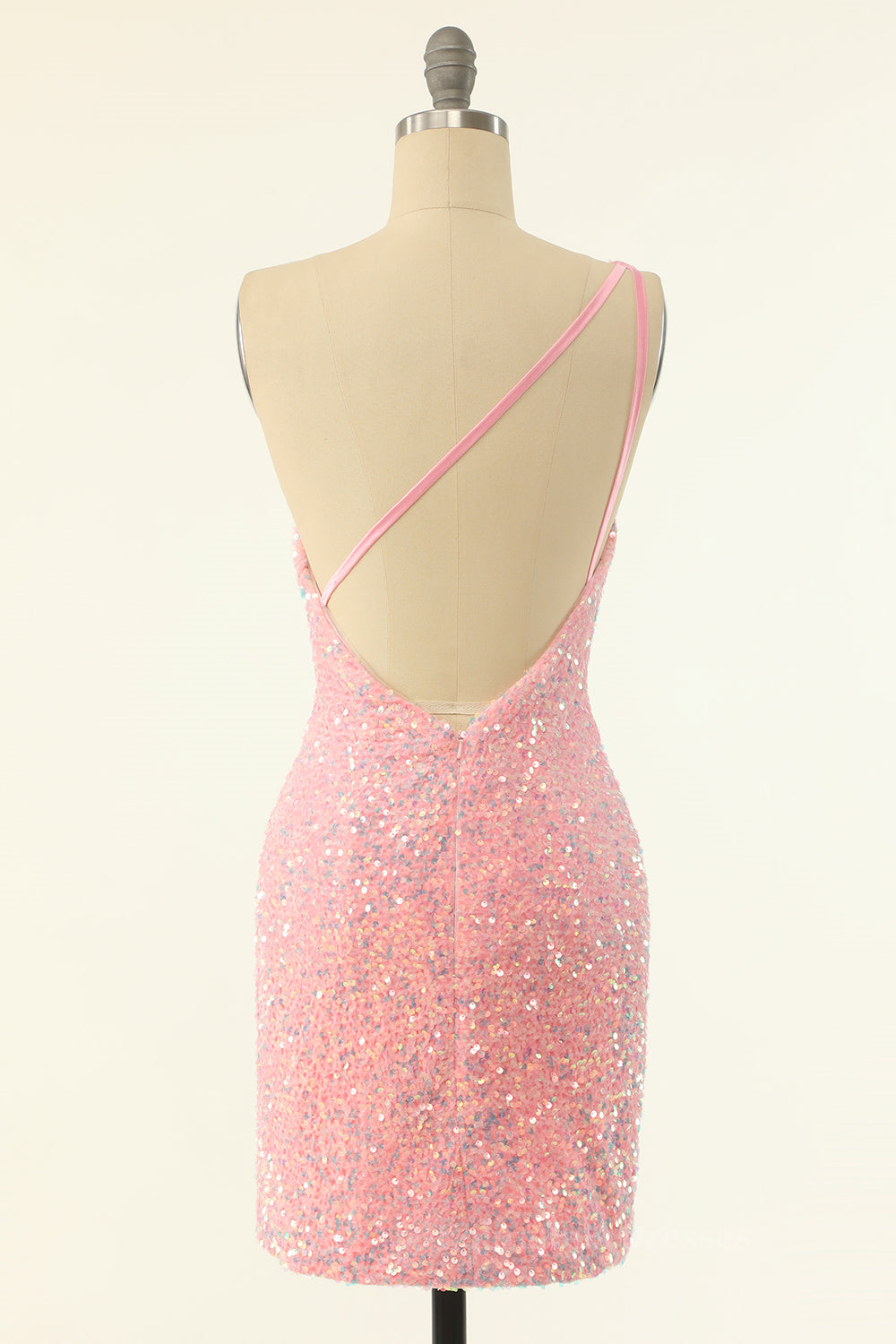 Prom Dressed 2059, One Shoulder Pink Sequin Bodycon Mini Dress