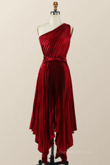 Formal Dresses Style, One Shoulder Pleated Red Asymmetric Dress