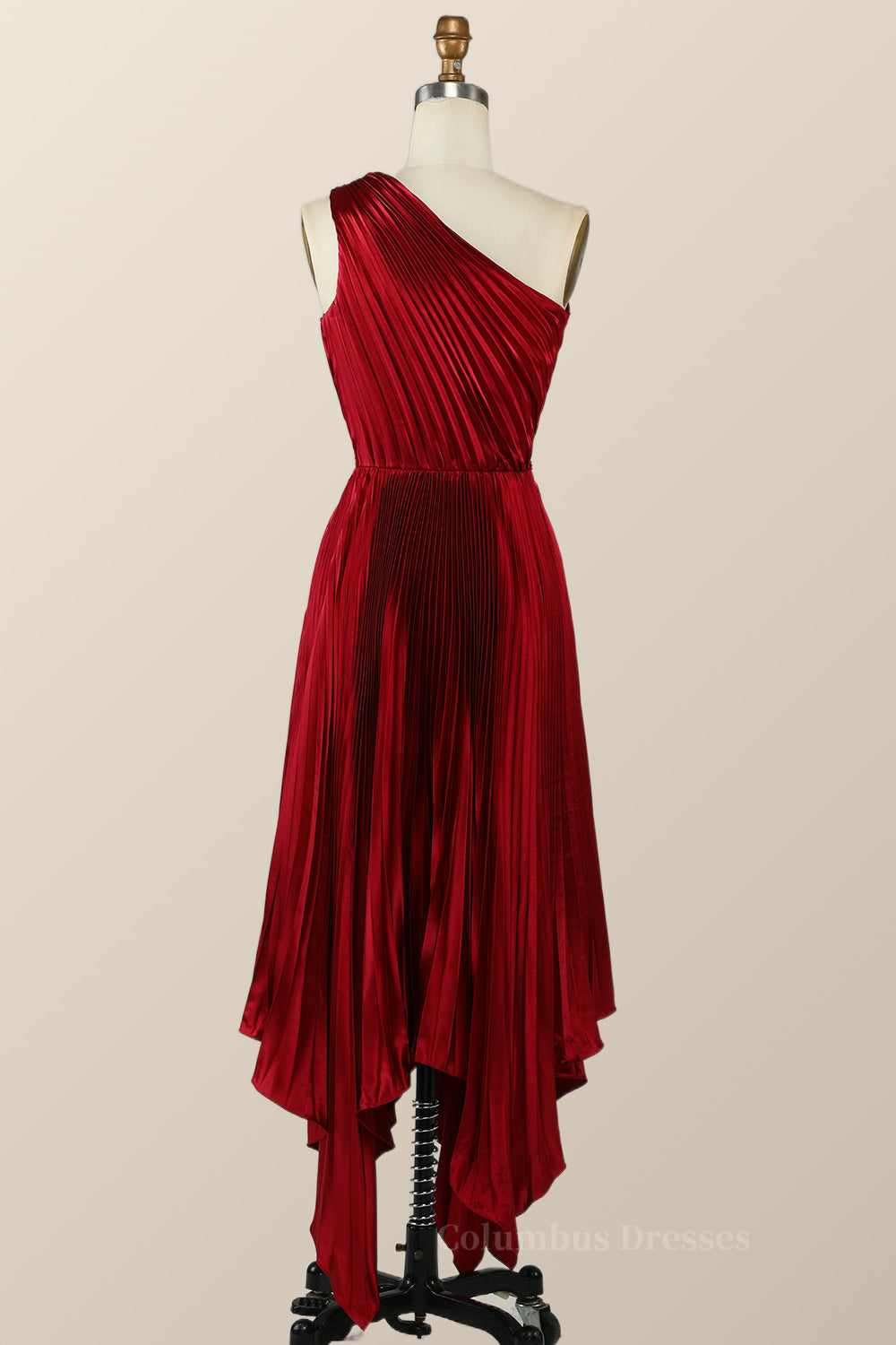 Formal Dress Summer, One Shoulder Pleated Red Asymmetric Dress
