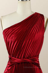 Formal Dresses Summer, One Shoulder Pleated Red Asymmetric Dress