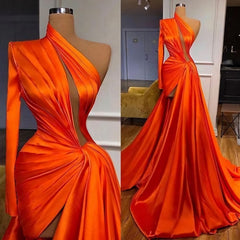 Party Dresses Shopping, One Shoulder Prom Dress, Pleats Evening Dress