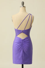 One Shoulder Purple Cocktail Dress