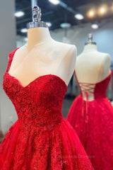 Prom Dressed 2057, One Shoulder Red Lace Prom Dresses, One Shoulder Red Lace Formal Evening Dresses