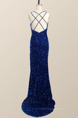 Formal Dresses Style, One Shoulder Royal Blue Sequin Slit Long Prom Dress