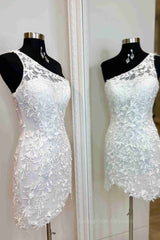 Bridesmaid Dress Uk, One Shoulder Short Lace Prom Dresses, Short Lace Formal Homecoming Dresses