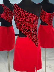 Bachelorette Party, One Shoulder Short Red Prom Dresses, One Shoulder Short Red Formal Homecoming Dresses