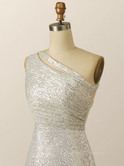 Prom Theme, One Shoulder Silver Sequin Bodycon Dress