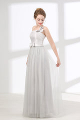 Party Dress Jumpsuit, One Shoulder Soft Gray Floor Length Prom Dresses