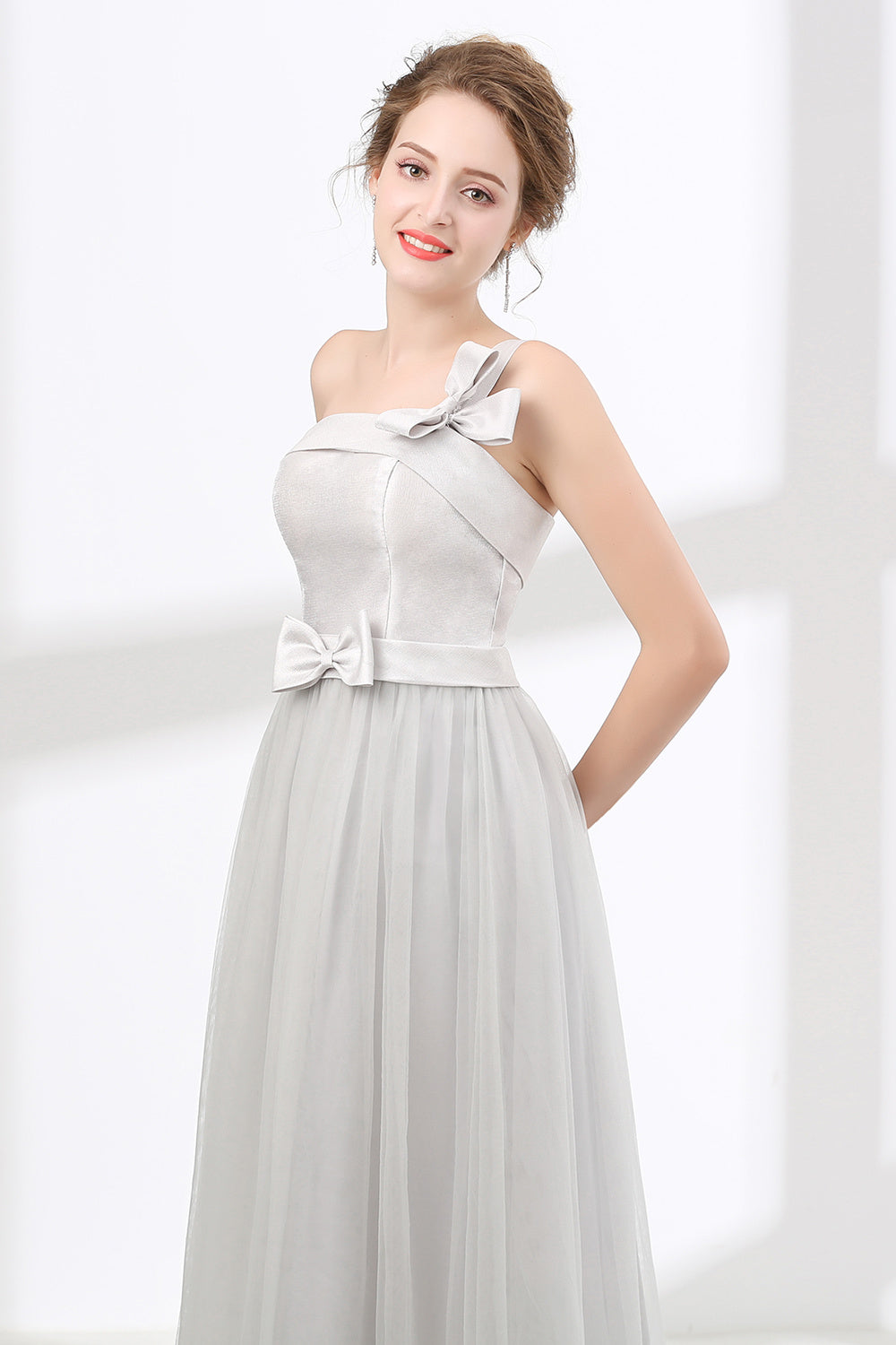 Elegant Dress Classy, One Shoulder Soft Gray Floor Length Prom Dresses