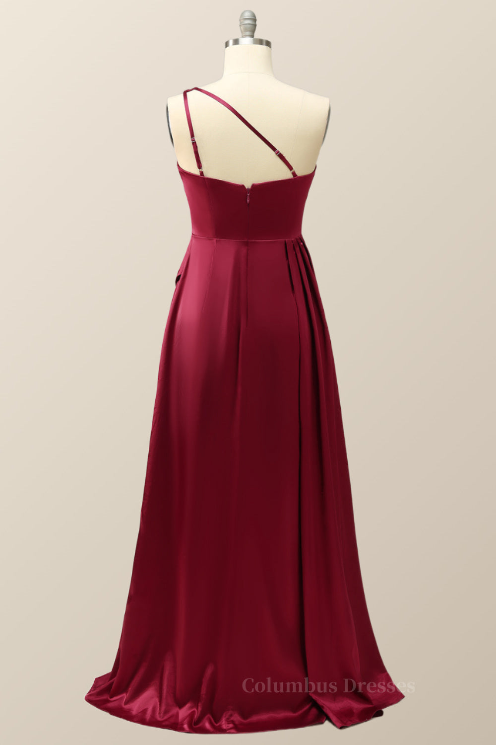Bridesmaid Dress Lavender, One Shoulder Wine Red Satin A-line Formal Dress