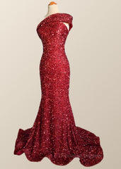 Party Dresses Online Shopping, One Shoulder Wine Red Sequin Mermaid Party Dress
