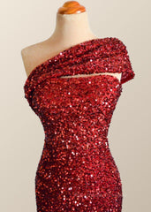 Party Dress Online Shopping, One Shoulder Wine Red Sequin Mermaid Party Dress