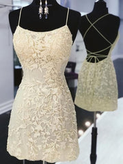 Party Dress For Over 53, Open Back Short Yellow Purple Lace Prom Dresses, Short Backless Lace Formal Homecoming Dresses