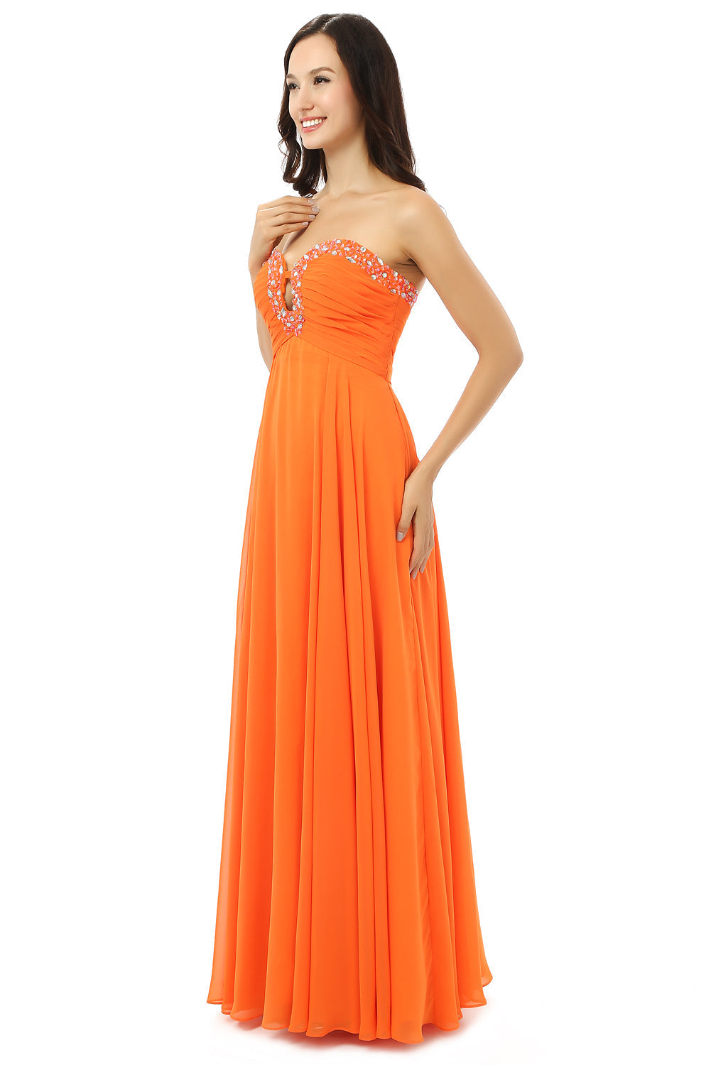 Homecoming Dresses Fashion Outfits, Orange Chiffon Cut Out Sweetheart With Pleats Bridesmaid Dresses