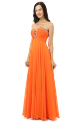 Homecoming Dresses Pretty, Orange Chiffon Cut Out Sweetheart With Pleats Bridesmaid Dresses