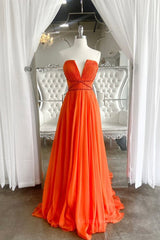 Prom Dress A Line, Orange Chiffon Long Prom Dresses, Orange Long Formal Evening Dresses