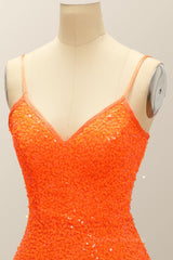 Homecomming Dresses Red, Orange Sequin Straps A-line Short Party Dress
