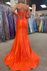 Orange Sheath Long Prom Dress with Slit