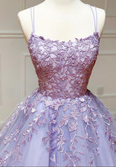 Evening Dresses For Ladies Over 63, Purple Lace Long Prom Dresses, A-Line Backless Evening Dresses