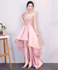 Bridesmaid Dresses Mismatching, Pink High Low Lace Prom Dress, Pink Formal Bridesmaid Dress