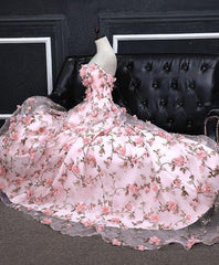Party Dress For Cocktail, Pink 3D Flower Long Prom Dresses, 3D Floral Pink Long Formal Evening Dresses