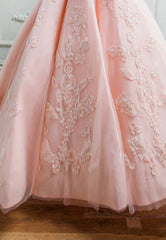 Prom Dress Shopping Near Me, Pink Lace Long A-Line Prom Dresses, Off the Shoulder Evening Dresses