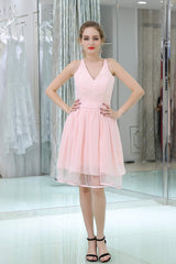 Flower Girl Dress, Pink A-Line Mini Lace Bridesmaid Dresses