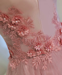 Formal Dresses For Teens, Pink A Line Off Shoulder Tea Length Prom Dress, Lace Homecoming Dresses