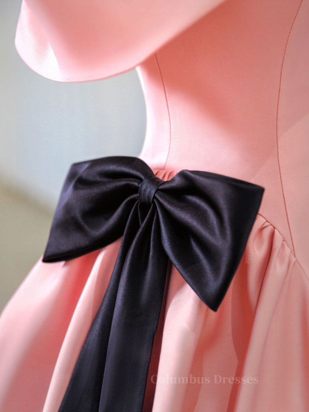 Evening Dresses Suits, Pink A-Line Satin Off Shoulder Long Prom Dress, Pink Formal Evening Dresses