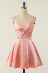 Red Dress, Pink A-line Short Knotted Front Dress