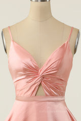 Elegant Dress, Pink A-line Short Knotted Front Dress