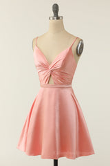 Dress Outfit, Pink A-line Short Knotted Front Dress