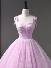 Formal Dress Short, Pink A-Line Tulle Long Prom Dress, Pink Formal Sweet 16 Dress