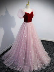 Simple Wedding Dress, Pink A line Tulle Long Prom Dress, Pink Tulle Evening Graduation Dresses