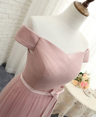 Formal Dress With Sleeve, Pink A LineTulle Off Shoulder Long Prom Dress, Evening Dress