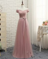 Formal Dress Homecoming, Pink A LineTulle Off Shoulder Long Prom Dress, Evening Dress
