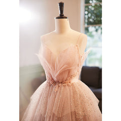 Unique Wedding Dress, Pink Beaded V-neckline Tulle Party Dress Prom Dress, Tulle Layers Sweet 16 Dress
