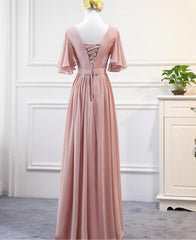 Wedding Aesthetic, Pink Chiffon Bridesmaid Dresses , Long Formal prom gown