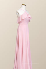Party Dresses 2058, Pink Chiffon Ruffle Halter A-line Long Bridesmaid Dress