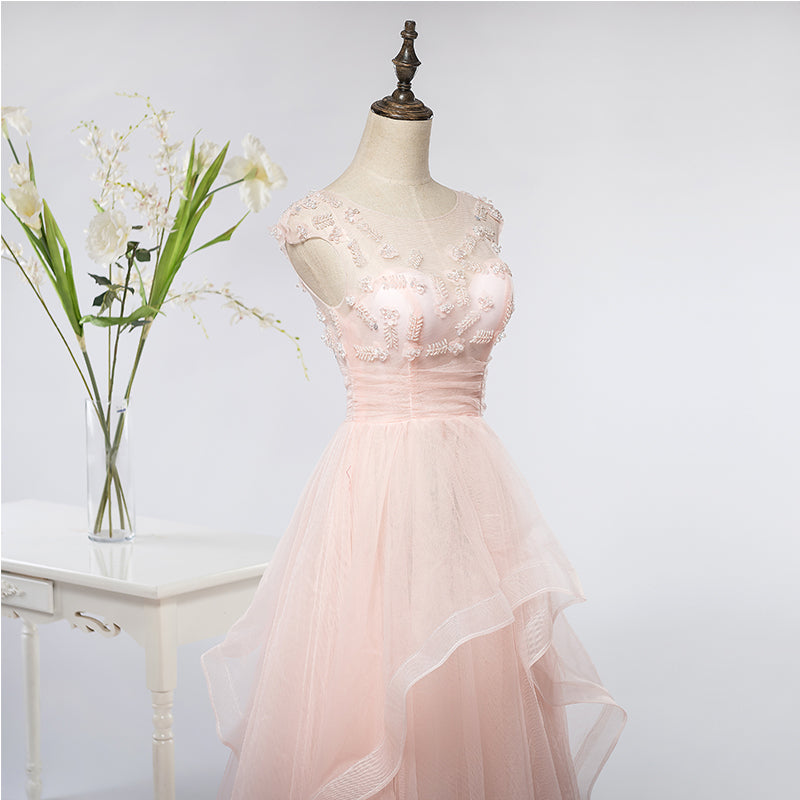 Wedding Dress Inspired, Pink Elegant Tulle A-line Floor Length Wedding Party Dresses, Light Pink Gown
