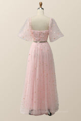 Prom Dresses 2060 Black, Pink Floral Embroidered Dress with Half Puffy Sleeves