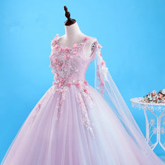Evening Dresses Online Shop, Pink Flowers Long Formal Dresses, Pink Sweet 16 Gown Party Dresses