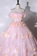 Mermaid Wedding Dress, Pink Flowers Sweetheart Ball Gown Formal Dresses, Pink Long Sweet 16 Dresses