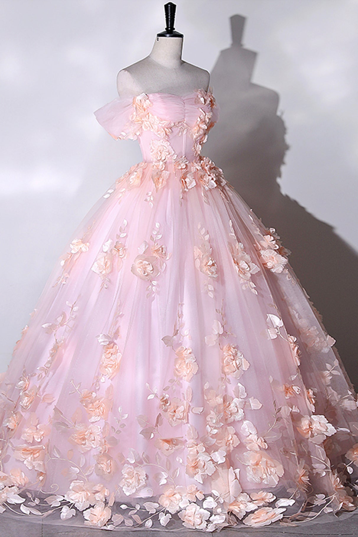 Wedding Photo Ideas, Pink Flowers Sweetheart Ball Gown Formal Dresses, Pink Long Sweet 16 Dresses