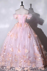Wedding Inspo, Pink Flowers Sweetheart Ball Gown Formal Dresses, Pink Long Sweet 16 Dresses