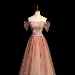 Evening Dress Style, Pink Gradient Beaded Sweetheart Party Dress, Pink Gradient Evening Party Dresses
