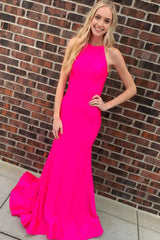 Pink Halter Keyhole Mermaid Long Prom Dress