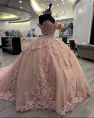Beach Wedding Guest Dress, Pink Lace Long Prom Dresses, Ball Gown Sweet 16 Dresses